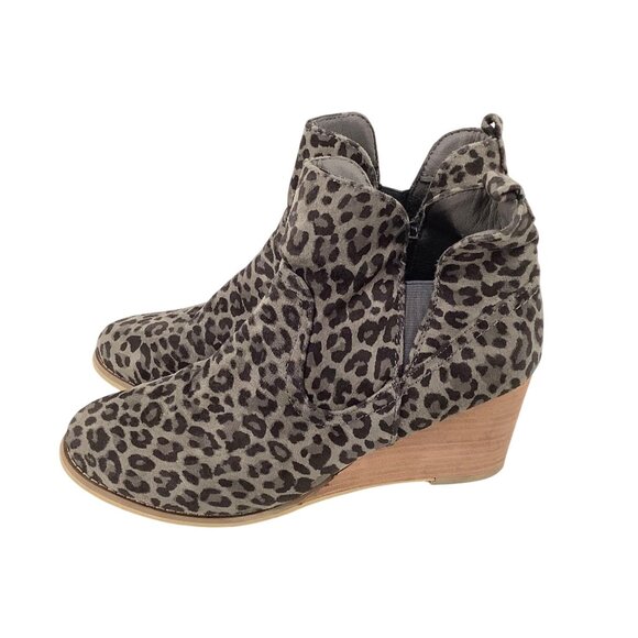 Very G Leopard Print Wedge Ankle Boots Womens 8.5 Suede & Faux Leather - Picture 4 of 8
